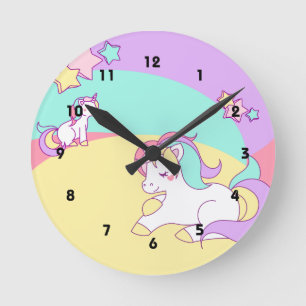 Little Unicorns in Pastel Colors Runde Wanduhr