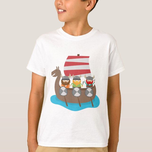 Little Vikings auf Schiff T-Shirt (Vorderseite)