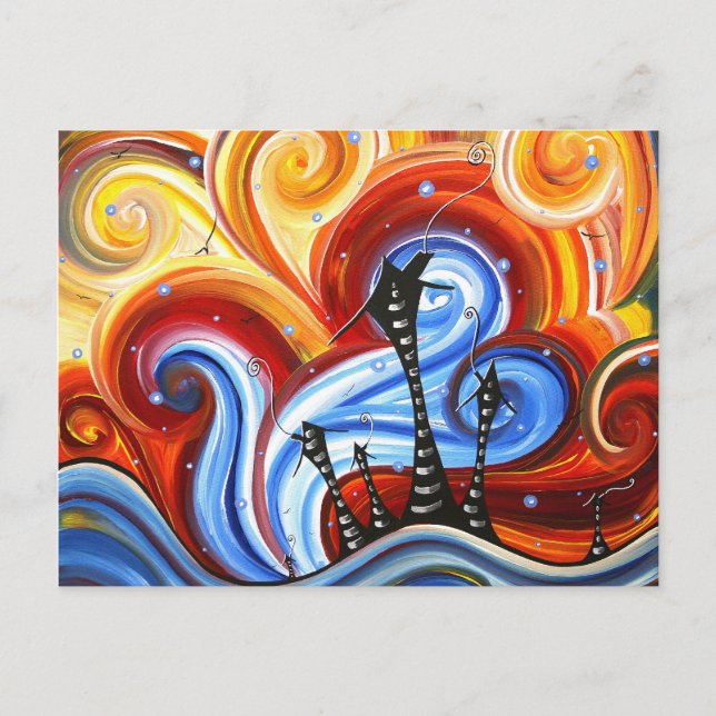 Little Village Original Whimsical MADART Malerei Postkarte (Vorderseite)