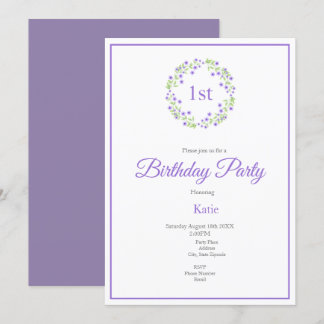 Little Violet Watercolor Blossoms Kranz Einladung