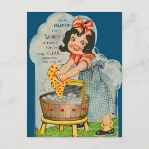 Little Wäsche Girl Vintag Postcard der 50er Jahre Postkarte