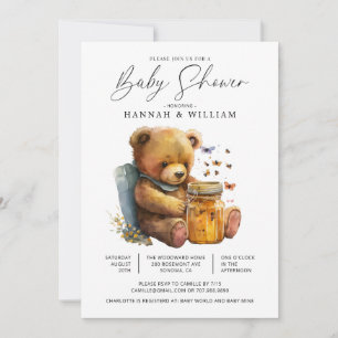 Little Watercolor Teddy Bear Babydusche Einladung