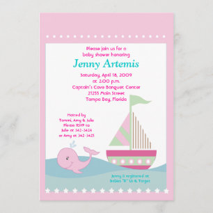 Little Whale Pink Sailboat Kinderdusche 12x18 Einladung