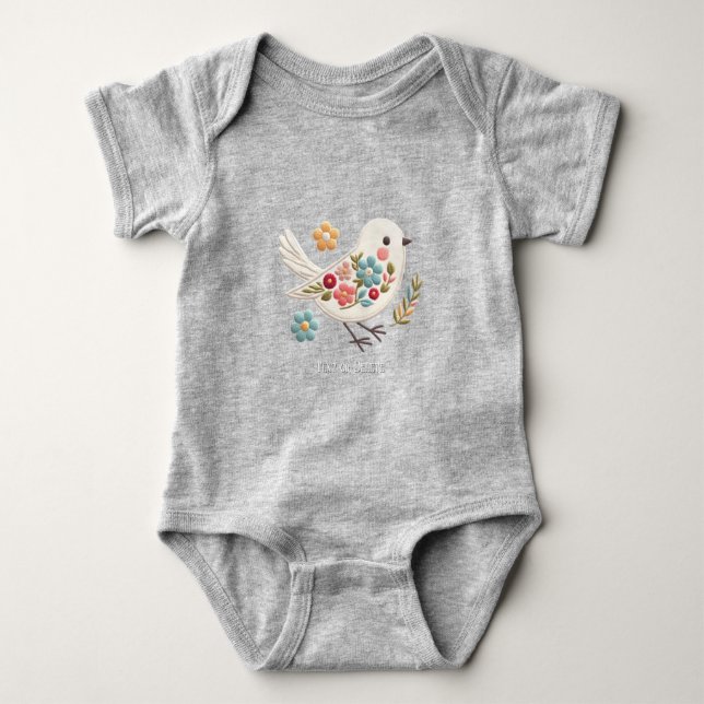 Little White Bird Floral Baby Bodysuit Strampler (Vorderseite)