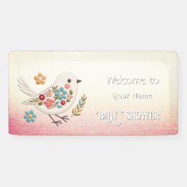 Little White Bird Floral Baby Dusche Banner