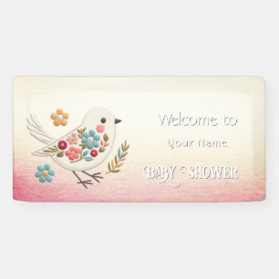 Little White Bird Floral Baby Dusche Banner