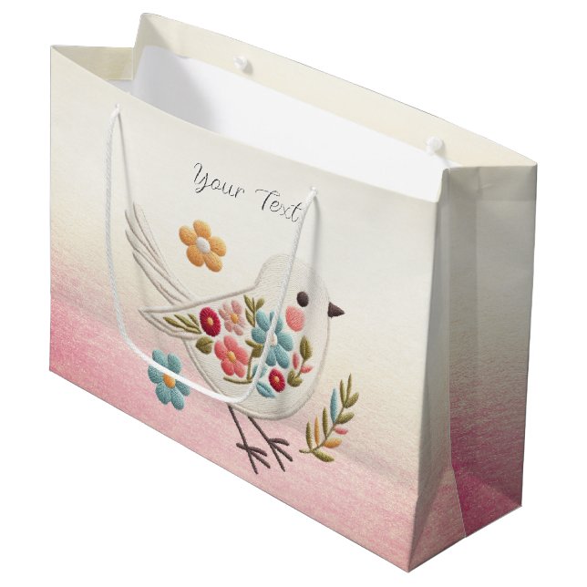 Little White Bird Floral Geschenktasche Große Geschenktüte (Vorderseite Schrägansicht)