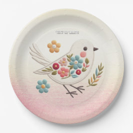Little White Bird Floral Paper Plate Pappteller
