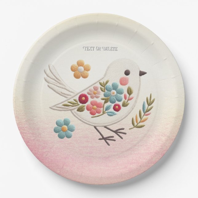 Little White Bird Floral Paper Plate Pappteller (Vorderseite)