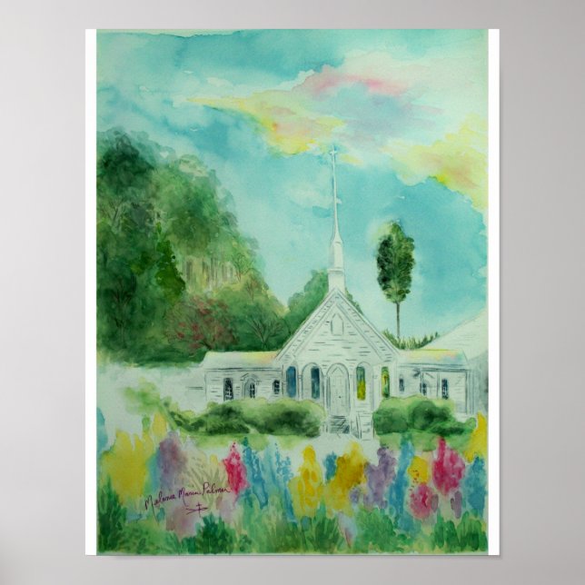 Little White Country Church Watercolor Poster (Vorne)