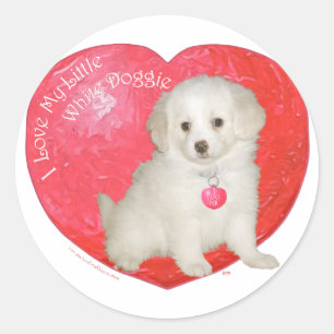 Little White Dog Rescue Valentinstag Runder Aufkleber