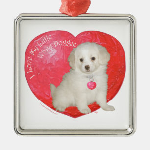 Little White Dog Rescue Valentinstag Silbernes Ornament