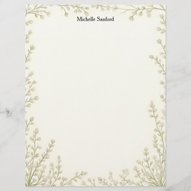 Little White Flowers Frame Stationery Paper Briefbogen (Vorderseite)