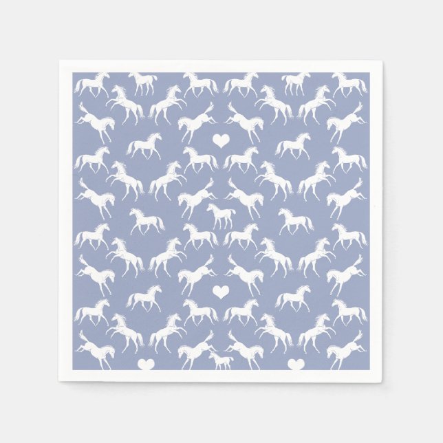 Little White Horses Blue Napkins Serviette (Vorderseite)