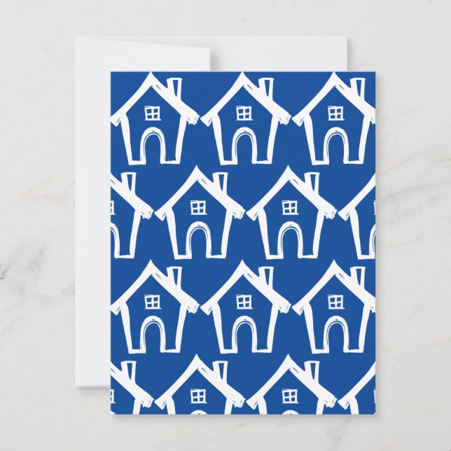 Little White Houses Dark Blue New Address Card Einladung (Vorderseite)