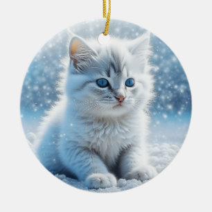 Little White Kitten in Snow Personalisiert Weihnac Keramik Ornament