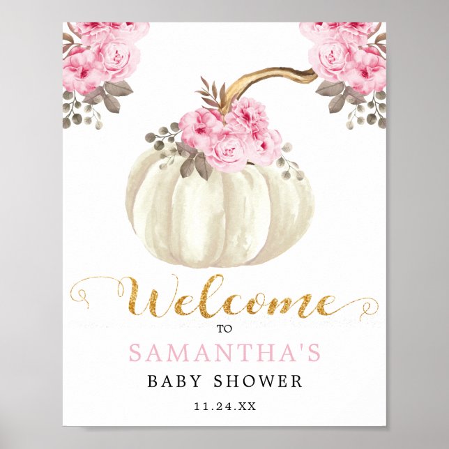 Little White Pumpkin Pink Floral Baby Dusche Poster (Vorne)