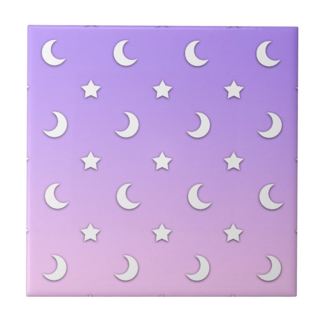 Little White Stars and Moons Pattern Fliese (Vorderseite)