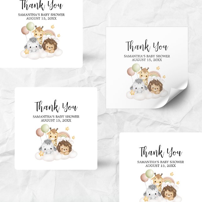 Little Wild One Cute Baby Shower Square Quadratischer Aufkleber (ittle Wild One Safari Animals Cute Baby Shower Square Sticker)