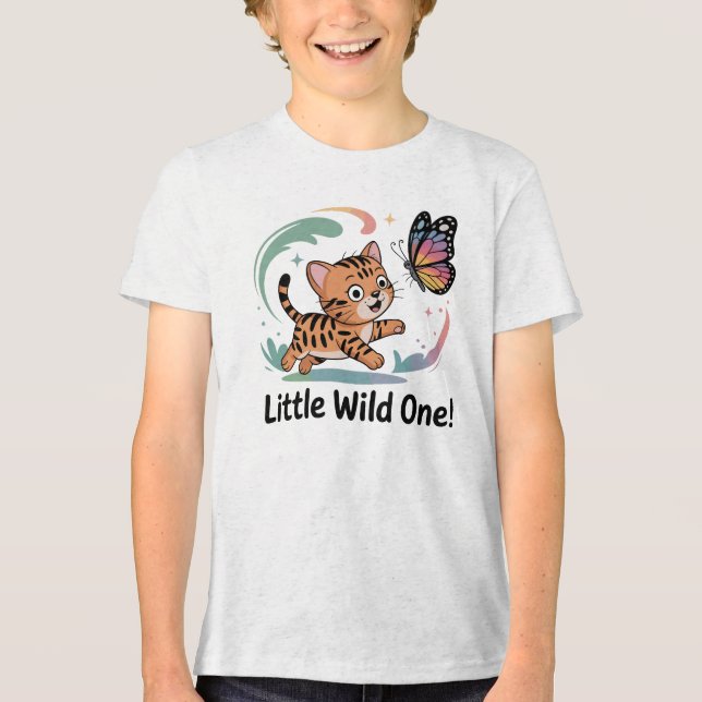 Little Wild One - Kawaii Bengalisch Cat Chasing Bu Tri-Blend Shirt (Vorderseite)