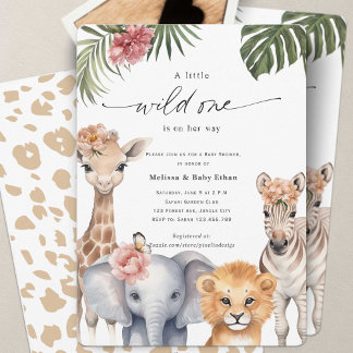 Little Wild One Safari Baby Animals Baby Girl Show Einladung