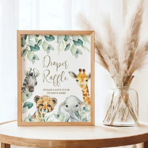 Little Wild One Safari Baby Dusche Windeln Raffle Poster