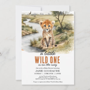 Little Wild One Safari Cheetah Baby Dusche Einladung