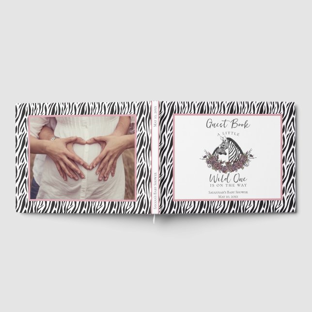 Little Wild One Zebra Photo Baby Shower Guest Book Gästebuch (Voll)
