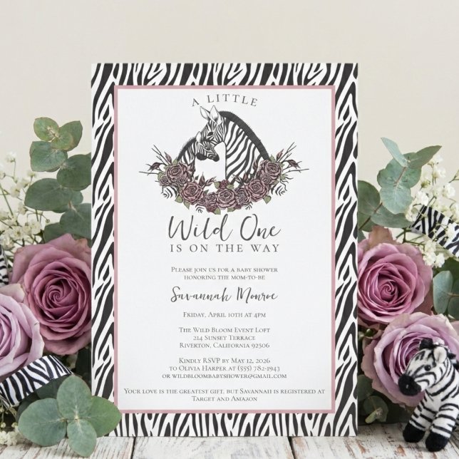 Little Wild One Zebra Safari Baby Shower Party Einladung (Little wild one zebra safari baby shower invitation girl pink jungle animal theme wild one party)