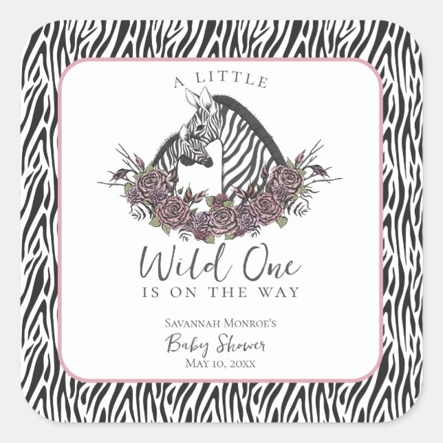 Little Wild One Zebra Safari Baby Shower Thank You Quadratischer Aufkleber (Vorderseite)