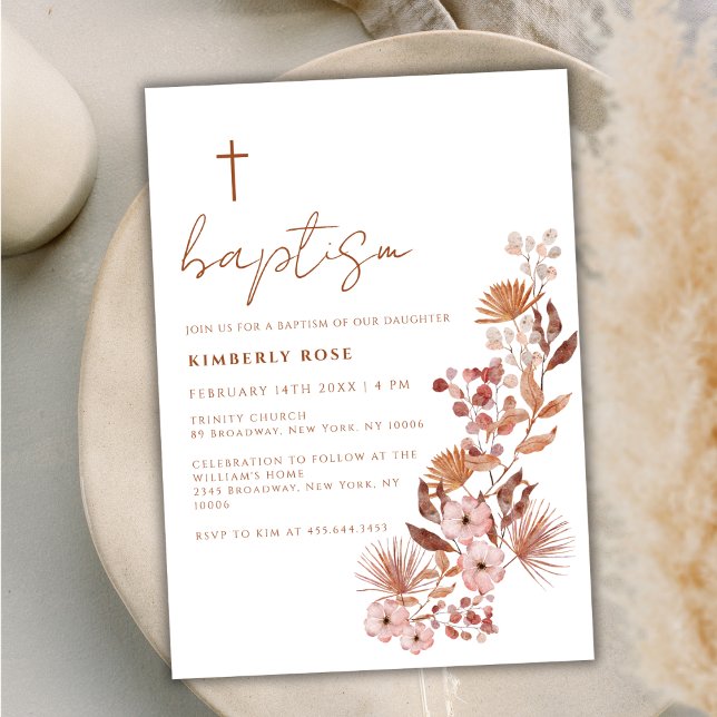 Little Wildblume Boho Terracotta Taufe Einladung (Little Wildflower Boho Terracotta Baptism Invitation)