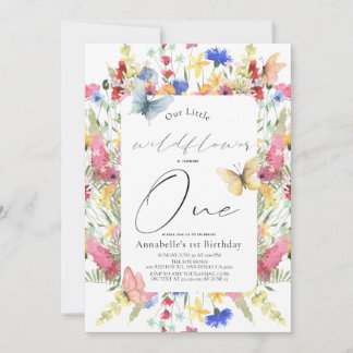 Little Wildblume Butterfly Girl 1. Geburtstag Einladung