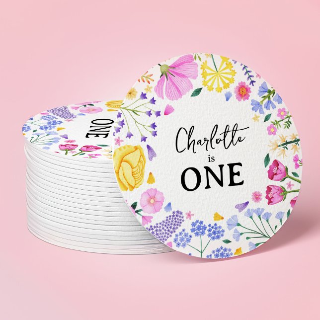 Little Wildblume Girl 1. Geburtstag Runder Pappuntersetzer (Spring Wildflowers Garden Party Round Paper Coaster)