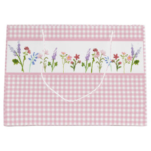 Little Wildblume Pink Gingham Karo Geschenktasche Große Geschenktüte