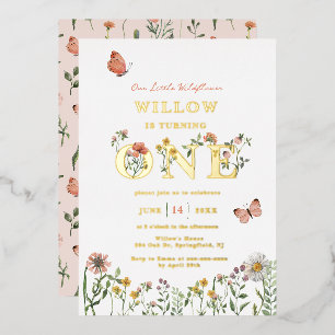 Little Wildflower 1. Geburtstag Gold Folieneinladung