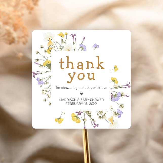 Little Wildflower Baby Shower Quadratischer Aufkleber (Wildflower Baby Shower Sticker)