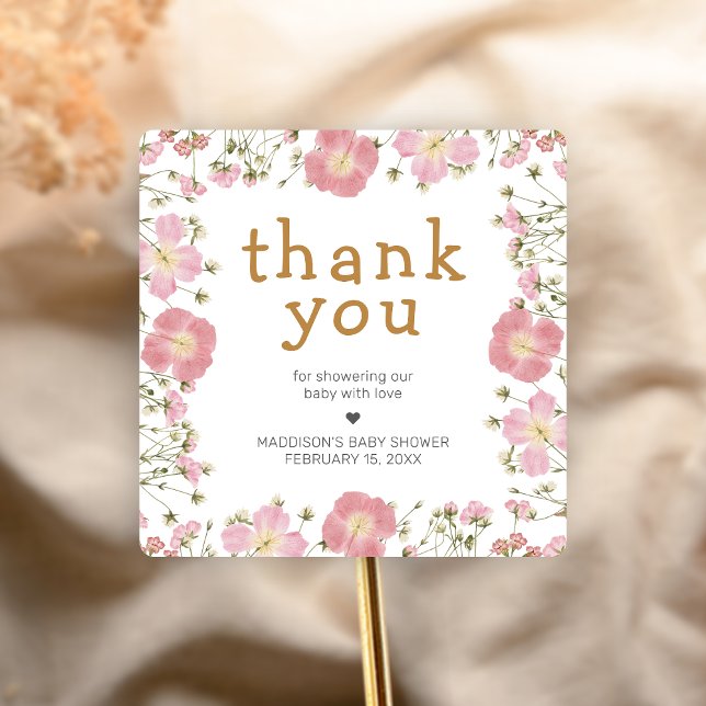 Little Wildflower Boho Baby Shower Quadratischer Aufkleber (Little Wildflower Baby Shower Sticker)