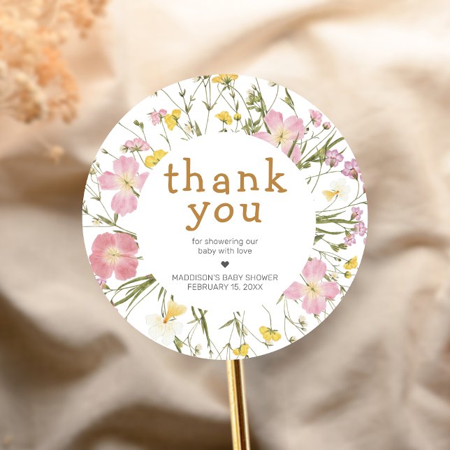 Little Wildflower Boho Baby Shower Runder Aufkleber (Little Wildflower Baby Shower Sticker)