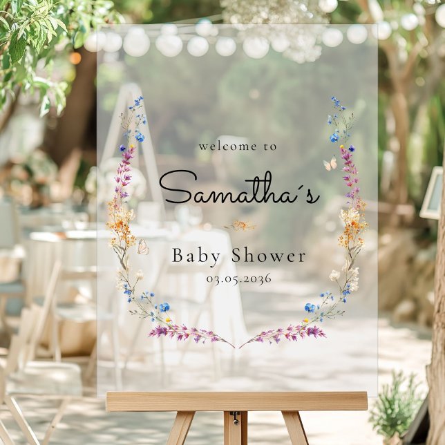 Little Wildflower Boho Dream - Baby Shower  Acrylschild (Little Wildflower Boho Dream - Baby Shower Custom Welcome Acrylic Sign with your Name & Date.)