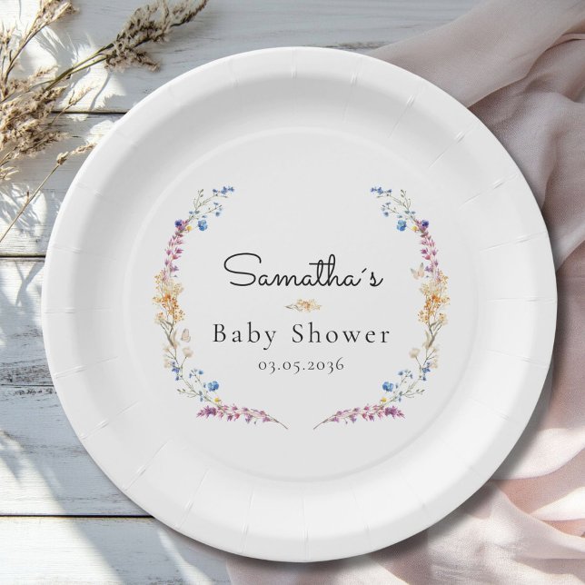 Little Wildflower Boho Dream - Baby Shower Pappteller (Little Wildflower Boho Dream - Custom Baby Shower Paper Plates with your Name & Date.)