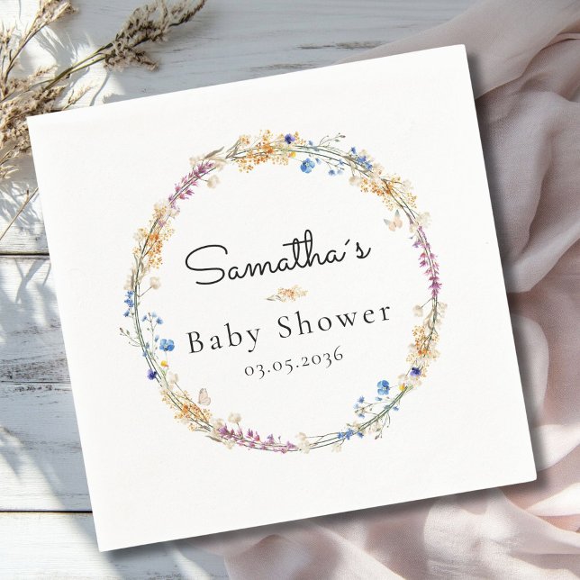 Little Wildflower Boho Dream - Baby Shower Serviette (Little Wildflower Boho Dream - Custom Baby Shower Napkins with your Name & Date.)