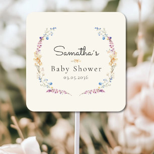 Little Wildflower Boho Traum - Baby Shower Quadratischer Aufkleber