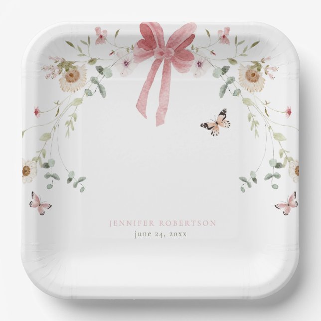 Little Wildflower Butterfly Girl Baby Shower Pappteller (Vorderseite)