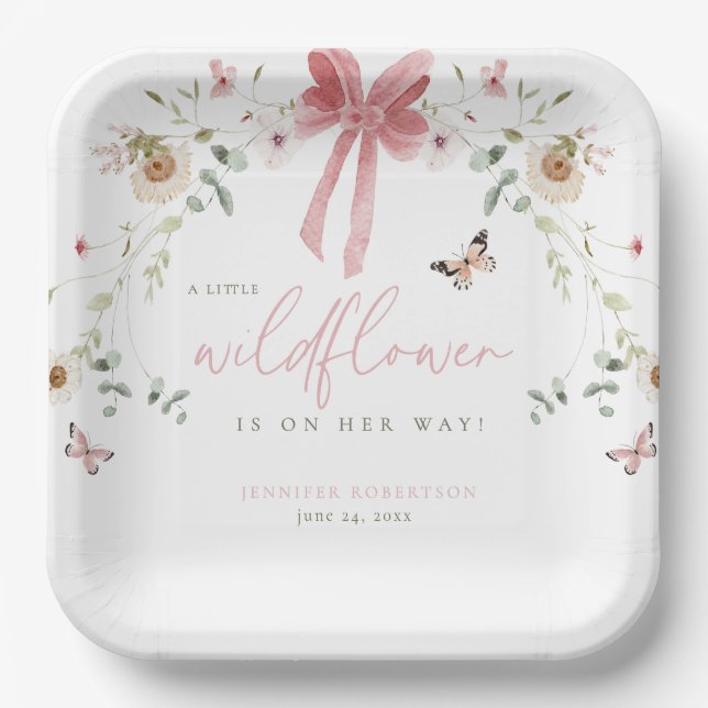 Little Wildflower Butterfly Girl Baby Shower Pappteller (Vorderseite)