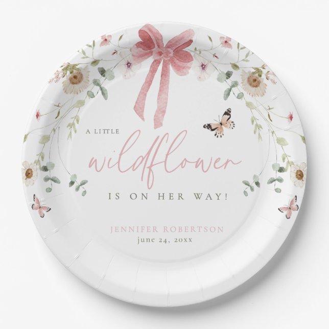 Little Wildflower Butterfly Girl Baby Shower Pappteller (Vorderseite)