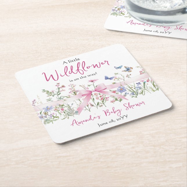 Little Wildflower Floral Pink Bow Girl Baby Shower Rechteckiger Pappuntersetzer (angewinkelt)