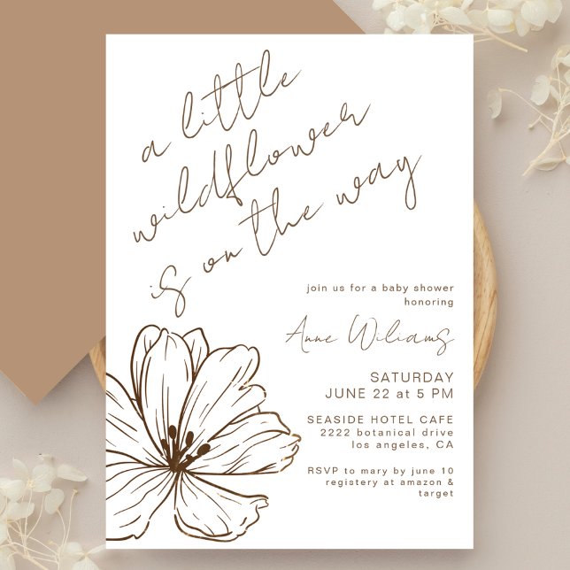 Little Wildflower Neutral Handwritten Baby Shower Einladung (Von Creator hochgeladen)