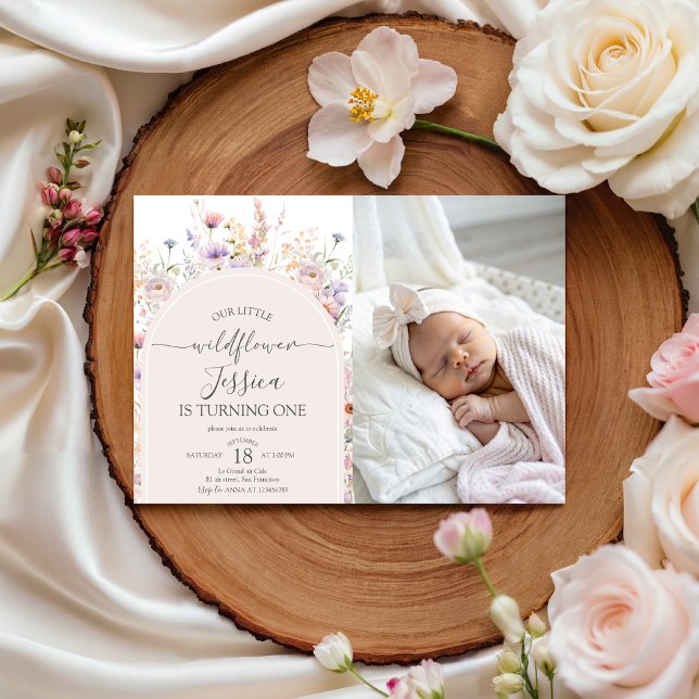 Little Wildflower Photo 1st Birthday Invite Einladung (Von Creator hochgeladen)