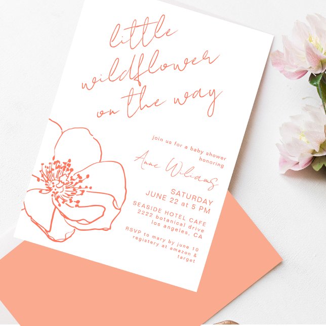 Little Wildflower Pink Handwritten Baby Shower Einladung (Von Creator hochgeladen)