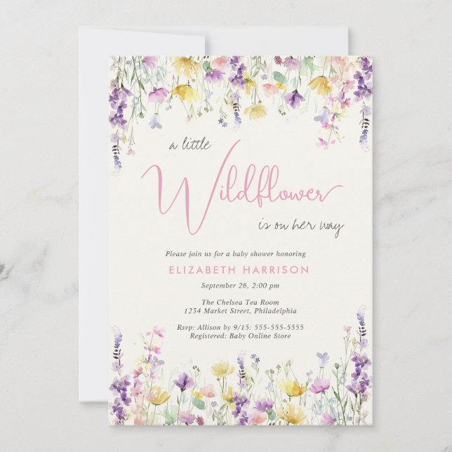 Little Wildflower Watercolor Baby Girl Shower Einladung (Vorderseite)